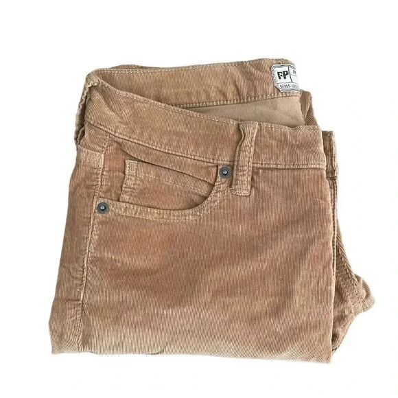 Free People Tan Brown Corduroy Raw Hem Womens Soft Pants Slim Leg Cropped SZ 27 - Picture 7 of 10